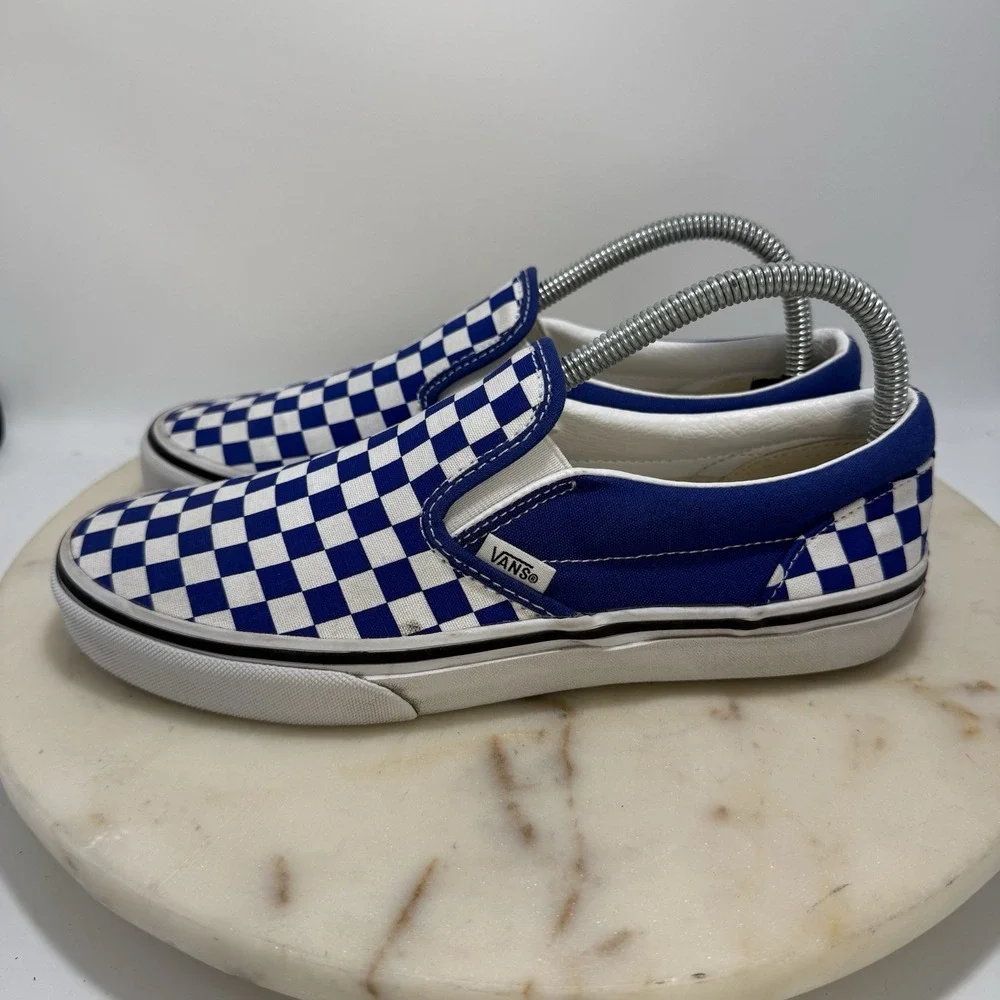 Vans Classic Unisex Jrs 6.5/Women's 8 White Blue Checkerboard Slip-On Sk8 Shoes